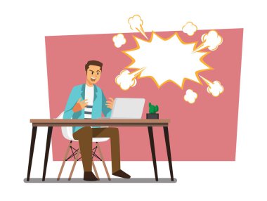 Men angry with a laptop working at home,vector character