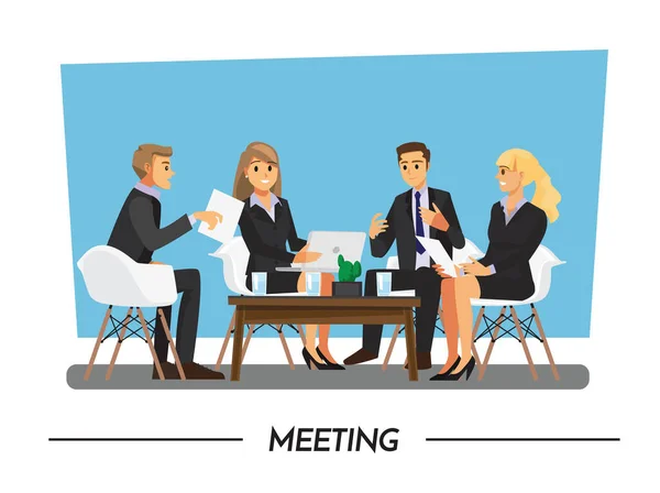 Office Desk Team Planning Working Vector Illustration Cartoon Character — Διανυσματικό Αρχείο