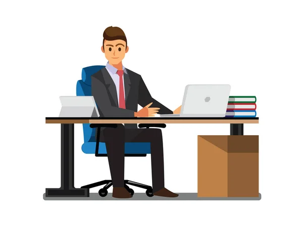 Business Mensen Desk Vector Illustratie Stripfiguur — Stockvector