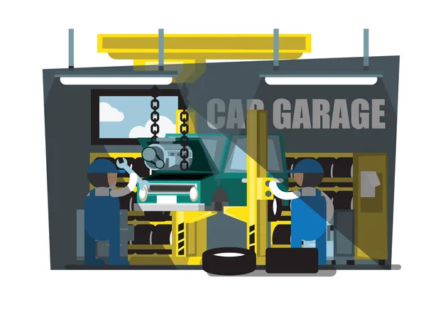 Automechaniker Automechaniker Reparatur Unter Auto Der Garage — Stockvektor