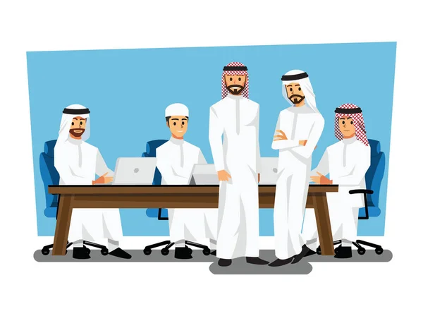 Arab Businessman Wearing Traditional Clothing Having Board Meeting Vector Illustration — Wektor stockowy