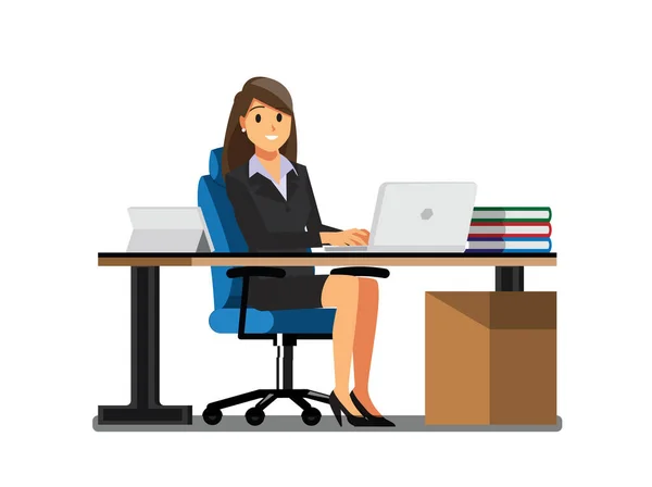 Business Women People Desk Vector Illustration Cartoon Character — Διανυσματικό Αρχείο