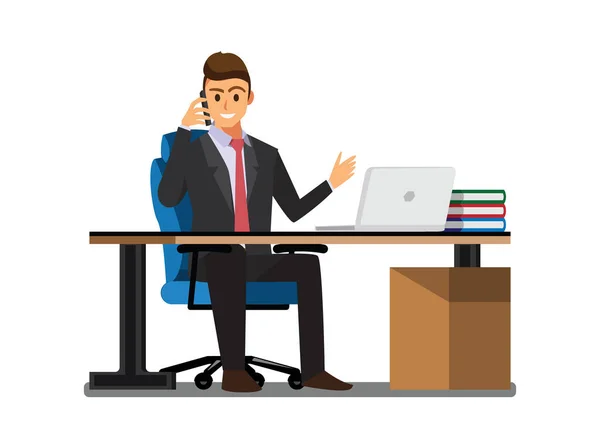 Business People Desk Personaggio Dei Cartoni Animati Illustrazione Vettoriale — Vettoriale Stock