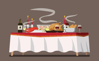 Christmas Family Dinner Table  ,Vector illustration 