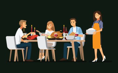 Enjoying dinner with friends,Vector illustration 
