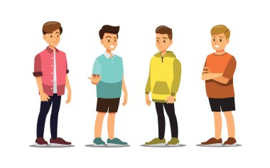 kid men stand talking in groups  ,Vector illustration 