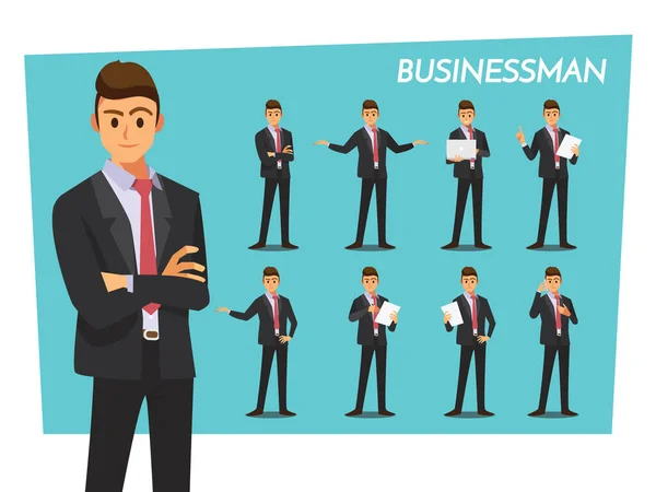 Businessman Set Vector Illustration Cartoon Character — Stok Vektör