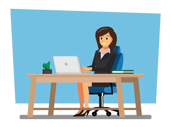 Business Women People Desk Vector Illustration Cartoon Character — Διανυσματικό Αρχείο