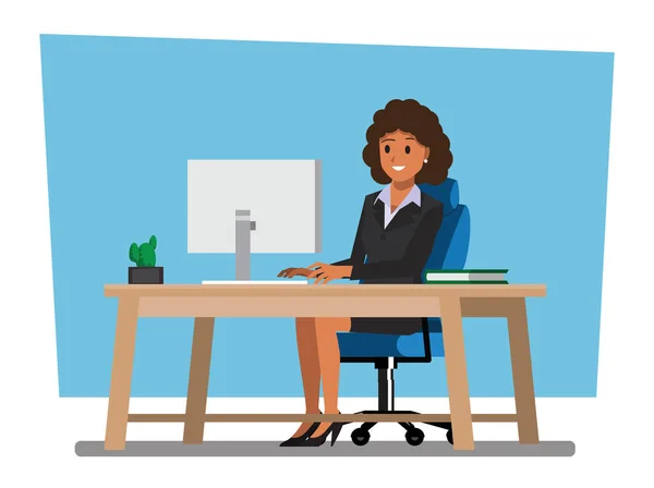 Business Women People Desk Vector Illustration Cartoon Character — Διανυσματικό Αρχείο