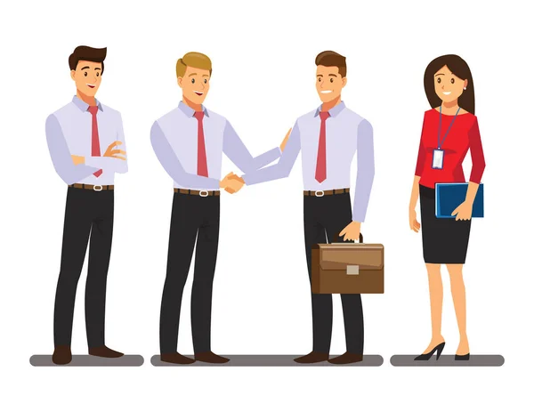 企业与办公理念 两个商人握手 矢量图解卡通人物 — 图库矢量图片