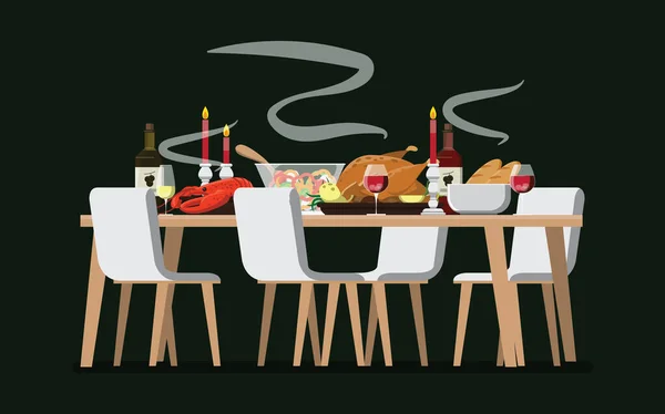 Christmas Family Dinner Table Vector Illustration — ストックベクタ