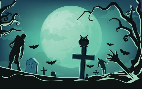 Haunted House Halloween Background Vector Illustration — Stok Vektör