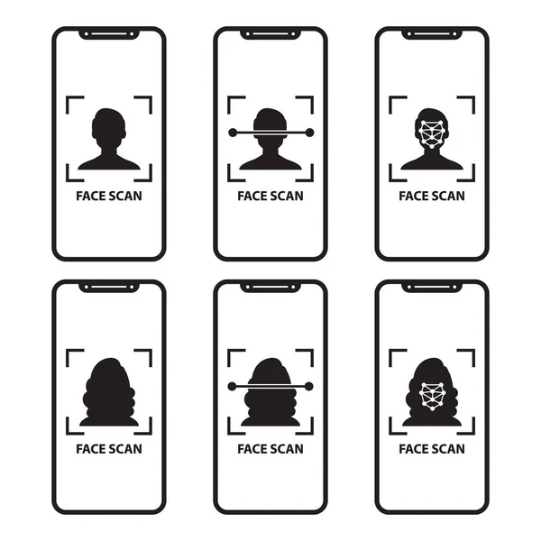 Icon Symbol Smartphone Computer Scans Person Face Biometric Identification Facial — Stok Vektör