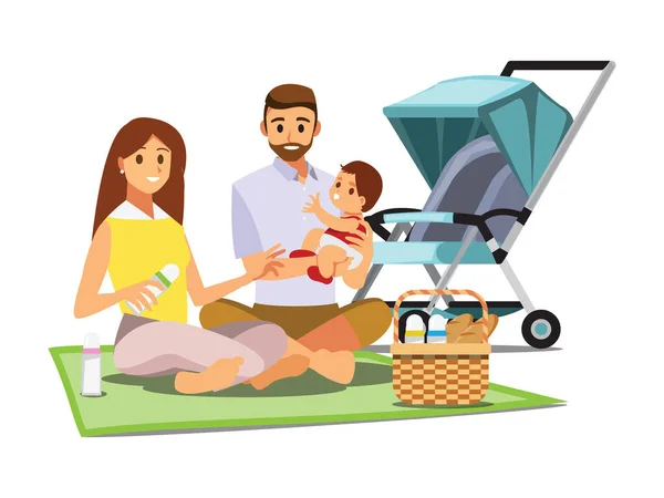 Family Parents Baby Picnic Vector Illustration — Wektor stockowy