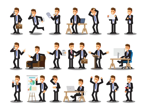 Personaje Hombre Negocios Set Oficina Ilustración Vectorial — Vector de stock