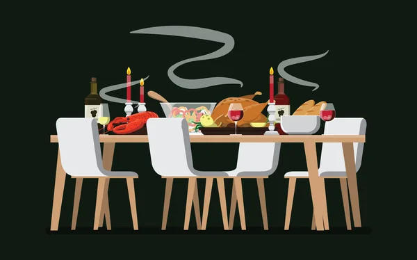 Christmas Family Dinner Table Vector Illustration Royaltyfria Stockvektorer