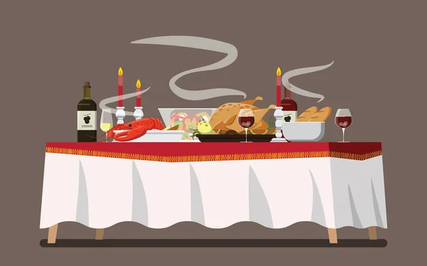 Christmas Family Dinner Table Vector Illustration Wektory Stockowe bez tantiem