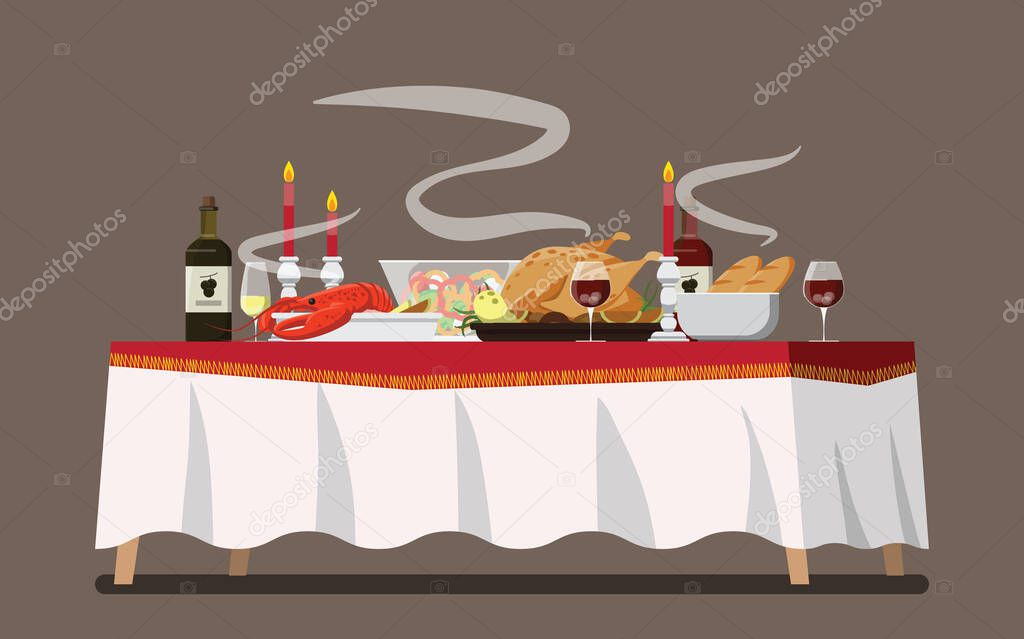 Christmas Family Dinner Table  ,Vector illustration 