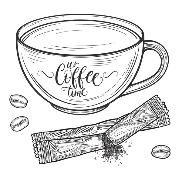 Tè o tazza di caffè disegnati a mano. Isolato su sfondo bianco. Illustrazione decorativa del vettore doodle — Vettoriale Stock