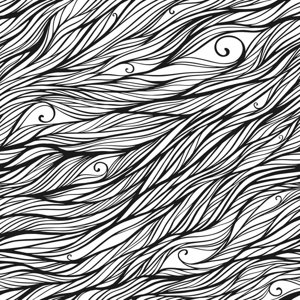 Patrón sin costura de garabato blanco y negro monocromo abstracto. Ornamento de olas dibujadas a mano. Ilustración vectorial — Archivo Imágenes Vectoriales