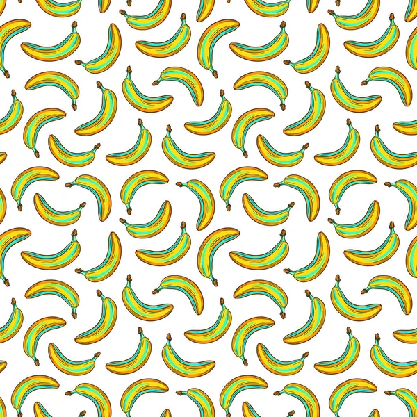 Bananes sur fond blanc, motif sans couture coloré brillant, modèle pour votre conception. Collection de fruits frais. Illustration vectorielle de gribouillis dessinée à la main — Image vectorielle