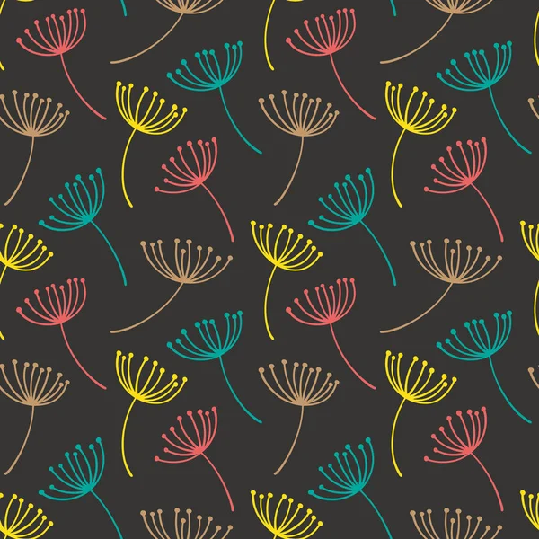Elle çizilmiş desen Dekoratif karahindiba tohumları ile. Stilize renkli dalları. Yaz bahar arka plan, doğa koleksiyonu. Vektör çizim — Stok Vektör