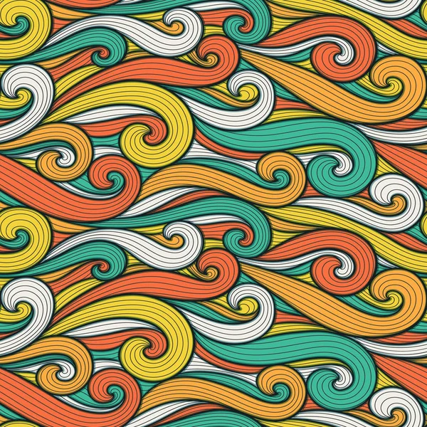 Abstracto líneas rizadas de colores sin costuras conjunto de patrones. Olas y rizos vector ilustración. Brillante colección de fondo de baldosas de colores sin costura . — Archivo Imágenes Vectoriales