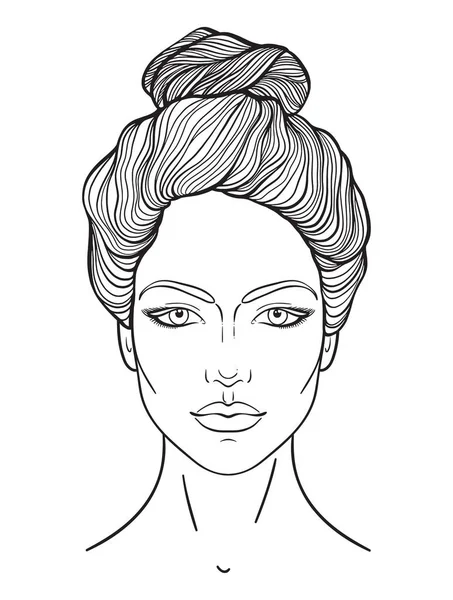 Hermosa Cara Chica Con Estilo Pelo Nudo Superior Maquillaje Expresión — Vector de stock