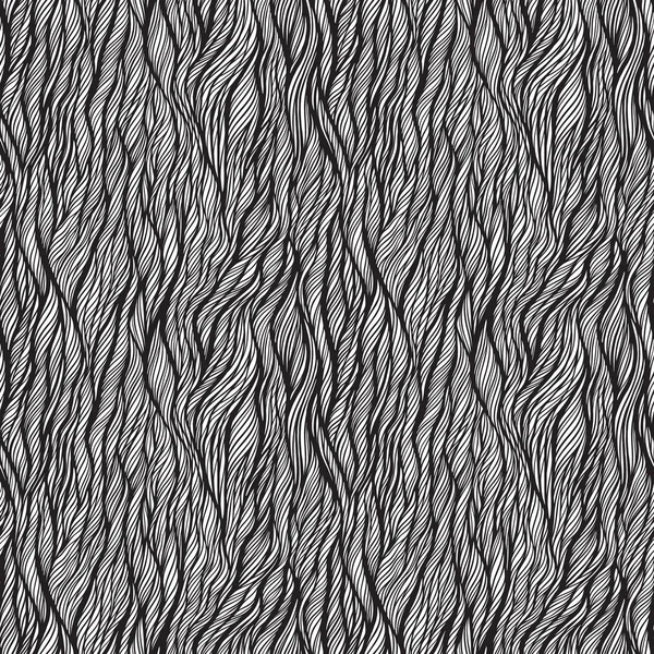 Abstrato padrão monocromático preto e branco doodle sem costura. Enfeite de ondas desenhadas à mão. Ilustração vetorial — Vetor de Stock