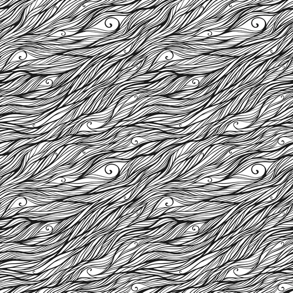 Patrón sin costura de garabato blanco y negro monocromo abstracto. Ornamento de olas dibujadas a mano. Ilustración vectorial — Archivo Imágenes Vectoriales