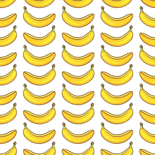 Μπανάνες σε λευκό φόντο, φωτεινά πολύχρωμα χωρίς ραφή πρότυπο, πρότυπο για το σχεδιασμό σας. Συλλογή φρέσκα φρούτα. Διακοσμητικά χέρι doodle εικονογράφηση διάνυσμα — Διανυσματικό Αρχείο