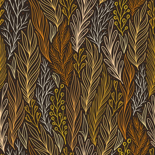 Patrón dibujado a mano con adorno floral decorativo. Ramas coloridas estilizadas. Fondo de primavera de verano, colección de naturaleza. Ilustración vectorial — Vector de stock