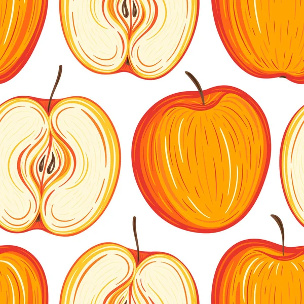 Ilustración Vectorial Colorida Con Patrón Manzanas Sin Costura Plantilla Para — Vector de stock