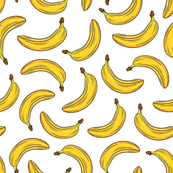 Μπανάνες σε λευκό φόντο, φωτεινά πολύχρωμα χωρίς ραφή πρότυπο, πρότυπο για το σχεδιασμό σας. Συλλογή φρέσκα φρούτα. Διακοσμητικά χέρι doodle εικονογράφηση διάνυσμα — Διανυσματικό Αρχείο