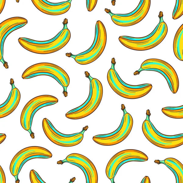 Bananen hellen bunten nahtlosen Muster, Vorlage für Ihr Design. Sammlung frischer Früchte. dekorative handgezeichnete Doodle-Vektor-Illustration — Stockvektor