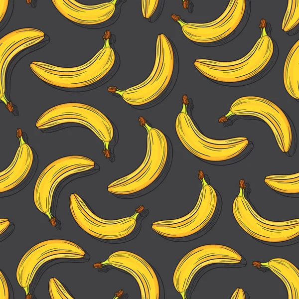 Plátanos patrón inconsútil colorido brillante, plantilla para su diseño. Colección de frutas frescas. Decorativo dibujado a mano doodle vector ilustración — Archivo Imágenes Vectoriales