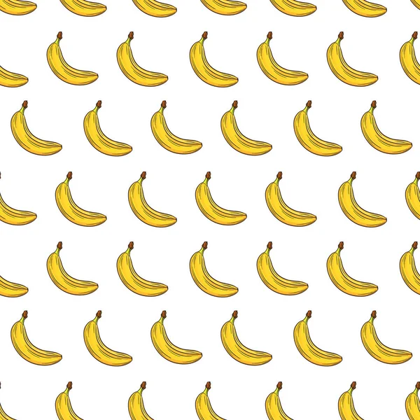 バナナ ホワイト バック グラウンド、明るいカラフルなシームレス パターン、あなたのデザインのテンプレート。新鮮な果物のコレクションです。装飾的な手描き落書きベクトル図 — ストックベクタ