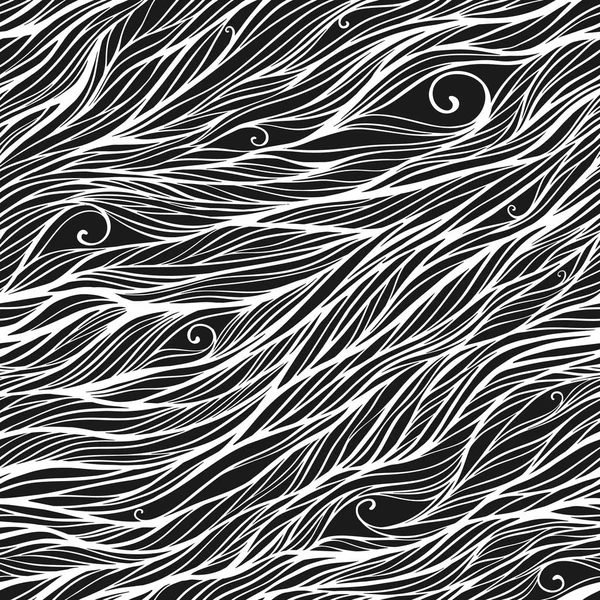 Patrón sin costura de garabato blanco y negro monocromo abstracto. Ornamento de olas dibujadas a mano. Ilustración vectorial — Archivo Imágenes Vectoriales