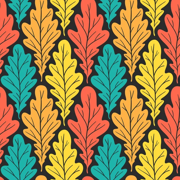 Stylizowane Kolorowe Sylwetki Dąb Pozostawia Bezszwowe Wzór Natura Uniwersalne Tekstury — Wektor stockowy