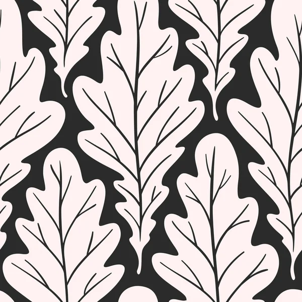 定型化されたカラフルなシルエットオークはシームレスなパターンを残します 自然の普遍的な質 手描きの装飾的な花の装飾的な背景 ベクトルイラスト — ストックベクタ