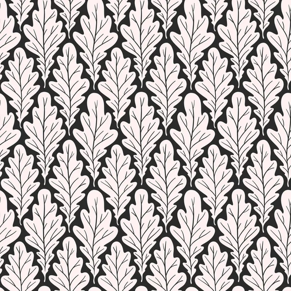 定型化されたカラフルなシルエットオークはシームレスなパターンを残します 自然の普遍的な質 手描きの装飾的な花の装飾的な背景 ベクトルイラスト — ストックベクタ