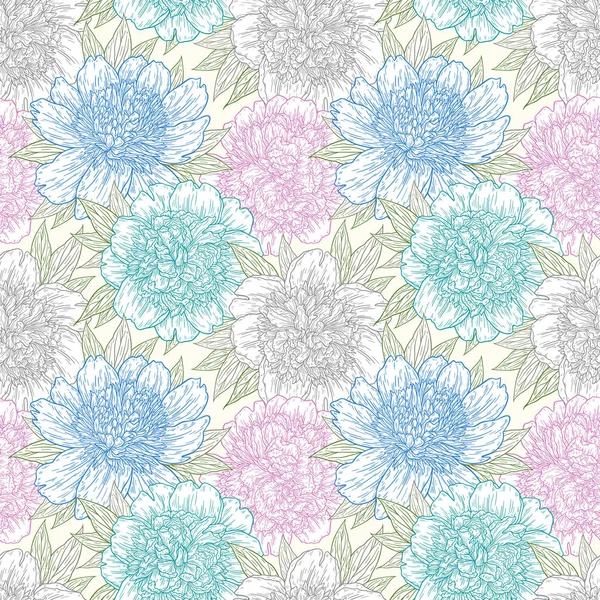 Modèle sans couture avec des fleurs de pivoine dessinées à la main en lignes. Croquis graphique croquis croquis floral. Illustration vectorielle — Image vectorielle