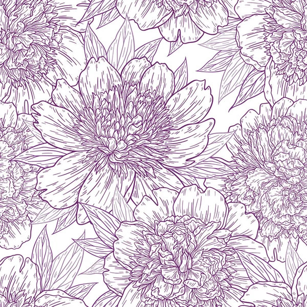 Modèle sans couture avec des fleurs de pivoine dessinées à la main en lignes. Croquis graphique croquis croquis floral. Illustration vectorielle — Image vectorielle