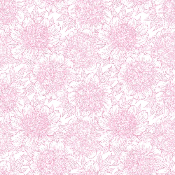 Modello senza cuciture con fiori di peonia disegnati a mano in linee. Schizzo grafico doodle sfondo floreale. Illustrazione vettoriale — Vettoriale Stock