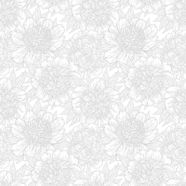 Nahtloses Muster mit von Hand in Linien gezogenen Pfingstrosenblüten. Grafik-Doodle-Skizze floralen Hintergrund. Vektorillustration — Stockvektor