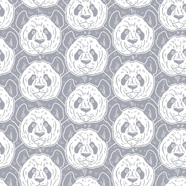 Lindo patrón divertido de dibujos animados panda sin costuras. Ilustración vectorial dibujada a mano en líneas. Fondo de garabato de moda — Vector de stock