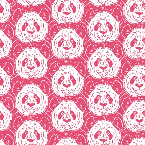 Cute funny cartoon panda seamless pattern. Vector illustration hand drawn in lines. Trendy doodle background — Stock Vector