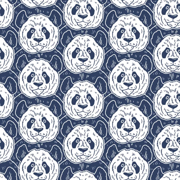 Милый смешной мультяшный панда бесшовный шаблон. Векторная иллюстрация нарисована линиями. Модные каракули — стоковый вектор