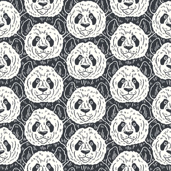 Aranyos vicces rajzfilm panda zökkenőmentes minta. Vektor illusztráció kézzel rajzolt vonalak. Trendi firka háttér — Stock Vector