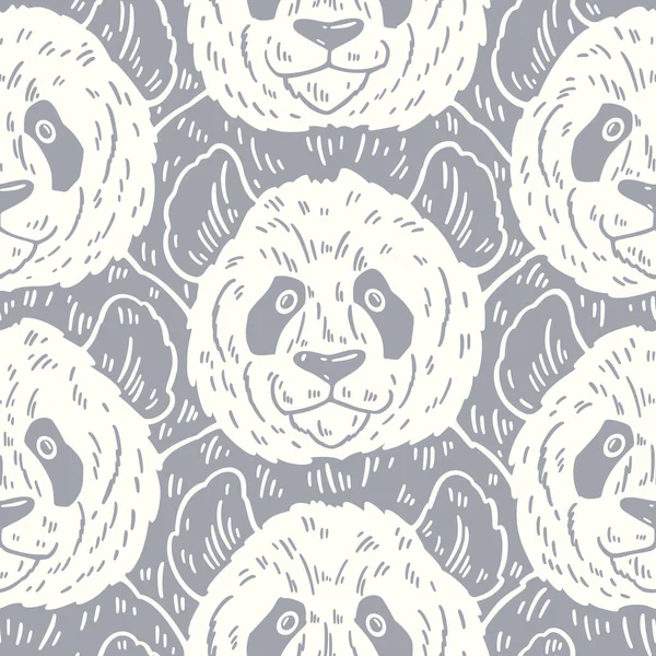 Милый смешной мультяшный панда бесшовный шаблон. Векторная иллюстрация нарисована линиями. Модные каракули — стоковый вектор
